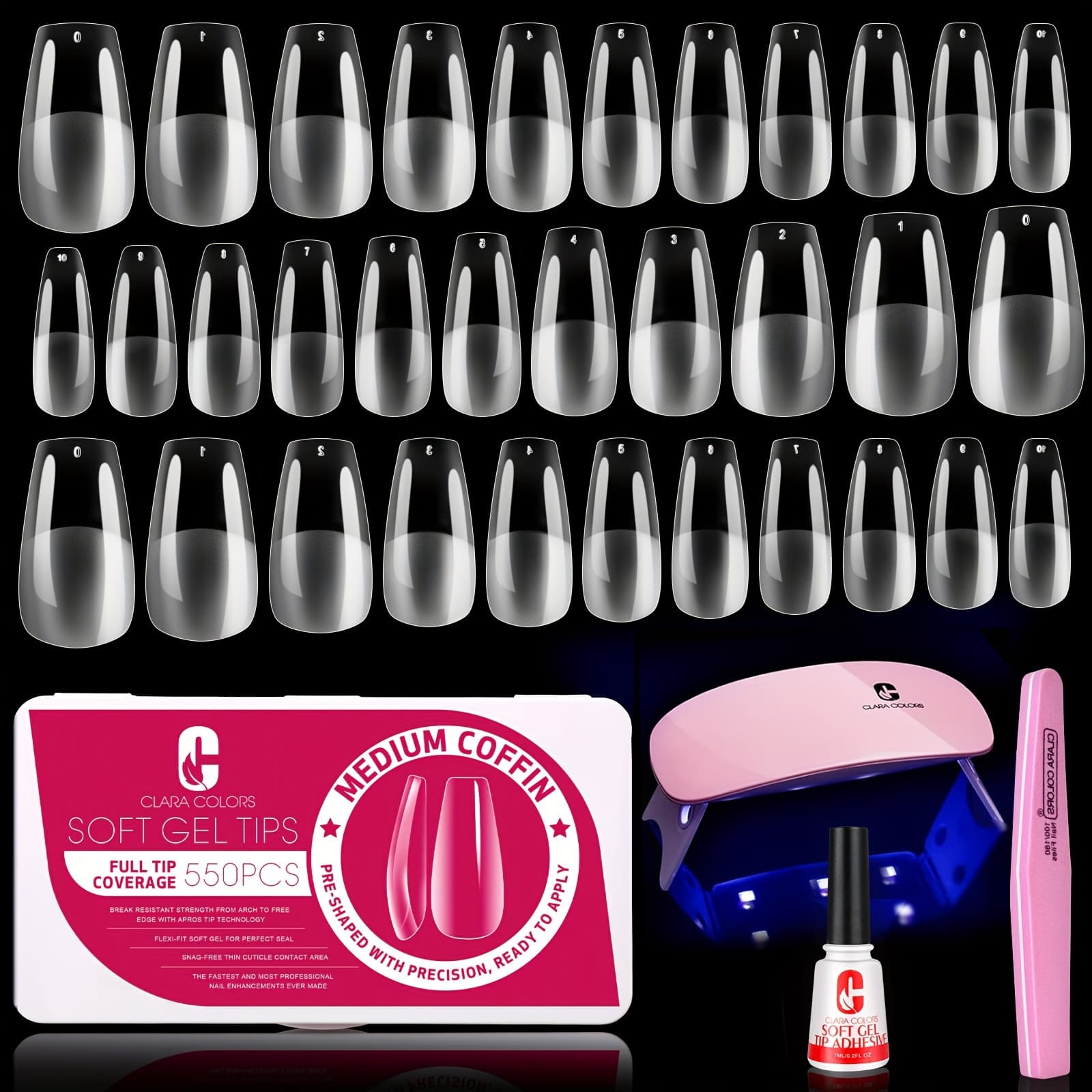 TEMU Tips And Glue Gel Kit, 550pcs Soft Gel Full Cover Nails Tips And Nail Glue Kit
