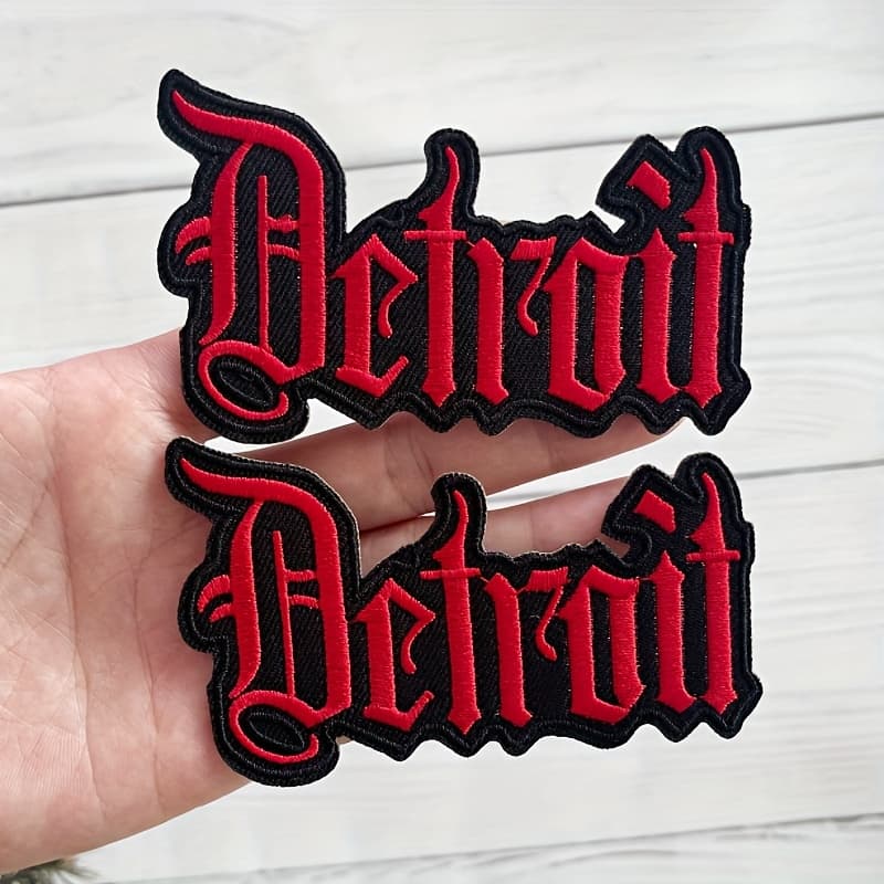 TEMU 2pcs Detroit Embroidered Patches - Self-adhesive Appliqué For , Hats, Bags | Vintage Motorcycle Style With Lettering, Motorcycle Accessories, Bag Embellishments, Ironon Adhesive