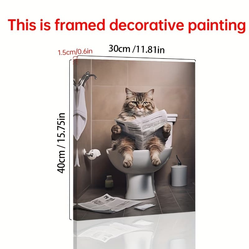 TEMU 1pc With Framed Cat Toilet Animal Poster Board Canvas Painting, Abstract Style, Bathroom Living Room Home Decor, Modern Decorative Painting, Creative Gifts