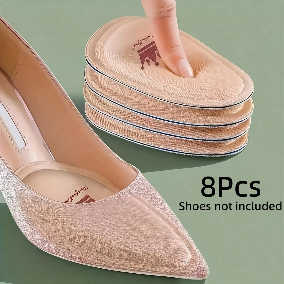 TEMU 8pcs, Women's High Heel Memory Foam Insoles – Soft And Breathable Forefoot Pads, Pointed Toe Pads, Hand Washable Shoe Additions