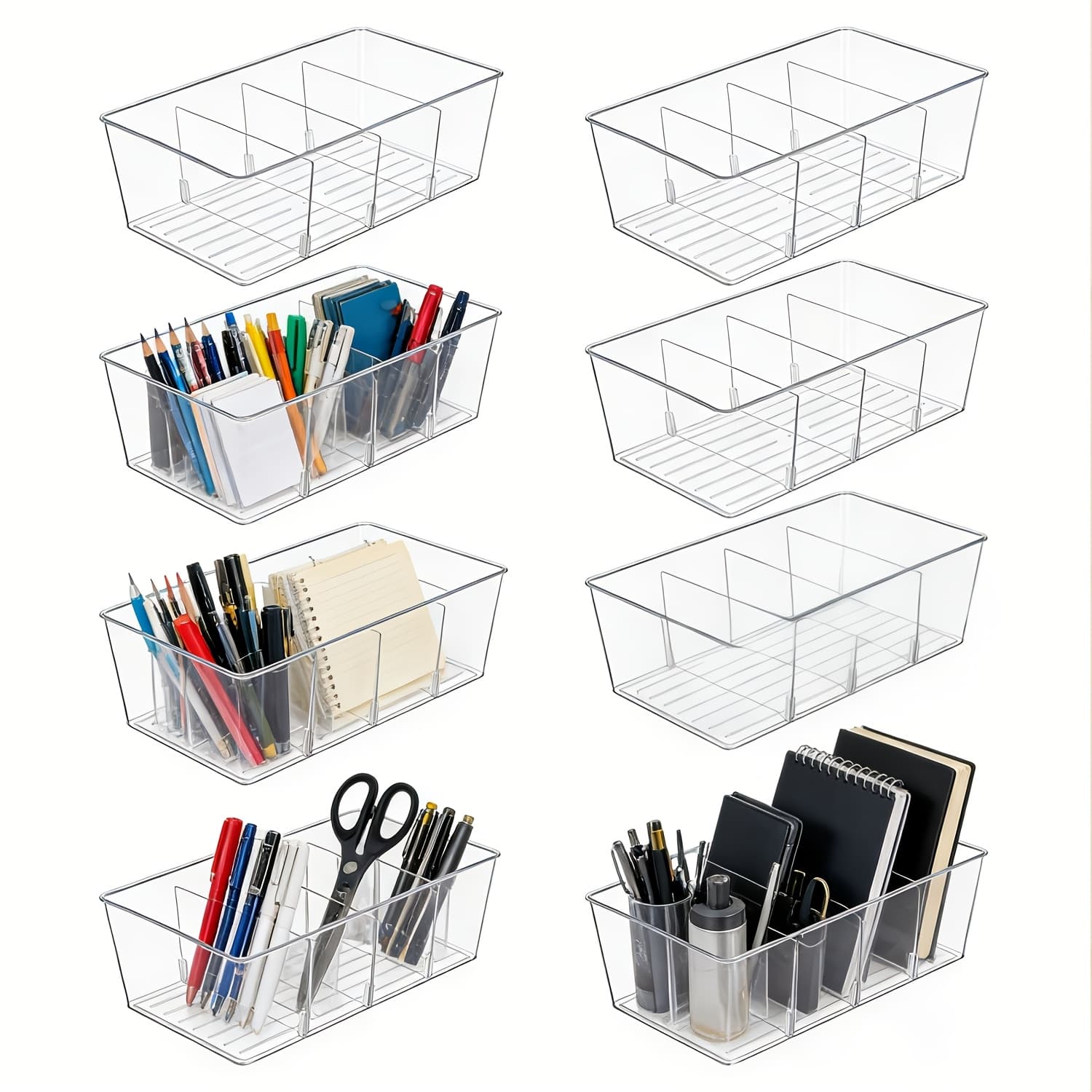 TEMU 8 Storage Organizer Bins, Clear Plastic Bins For Pantry, Kitchen, Fridge, Cabinet Organization And Storage, 4 Compartment Holder For Packets, Snacks, Pouches, Spice Packets