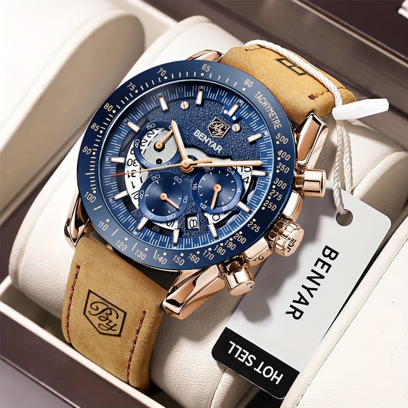 TEMU Benyar Watches For Men Quartz Chronograph Luminous Big Face Mens Watches Business Casual Dress Men's Wrist Watches Elegant Gift For Men