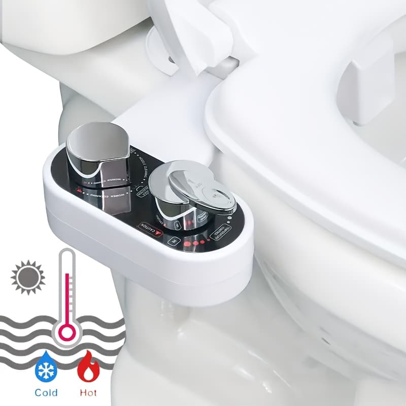 TEMU Toilet Bidet Accessory, Dual Nozzle For Front And Back Cleaning With Hot And Cold Water Spray, Manual Water Pressure Adjustment, Self-cleaning Spray Feature, Non-electric Attachment