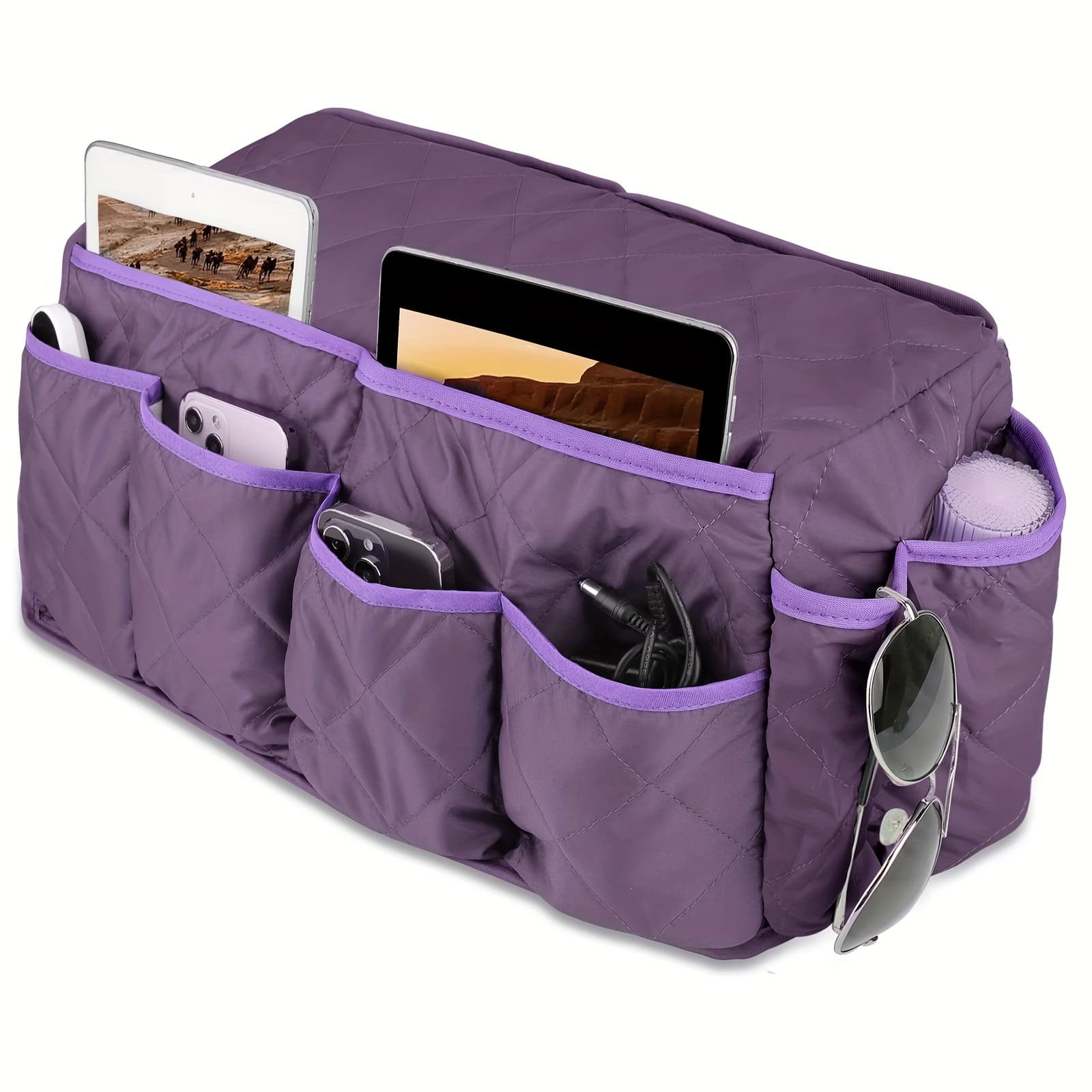 TEMU Sofa Armrest Storage Bag, 14 Pockets Couch Armrest Organizer Holder, Purple, For Books, Remote Control, Phones, Glasses, Under-bed Storage