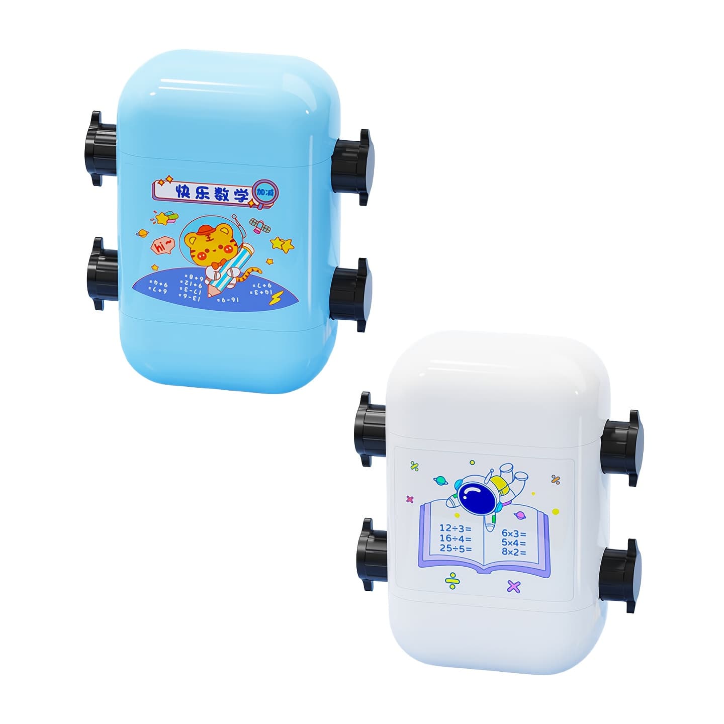 TEMU 2pcs Roller Stamps, Addition, Subtraction, Multiplication, Division Set, 2-in1 Reusable Roller Teaching Number Stamps For Educational Supplies, Replaceable Ink School Supplies