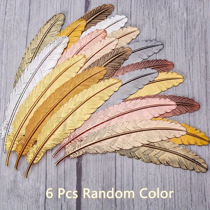 TEMU 6pcs Random Classic Feather Bookmark Alloy Metal Material Feather Shape Bookmark Book Decoration Small Ornament Retro Metal Feather Bookmark
