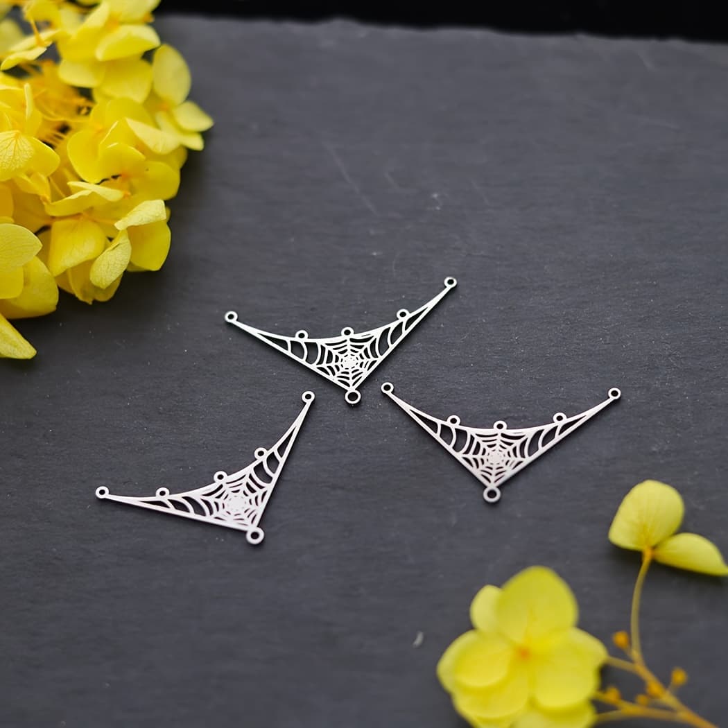 TEMU 3pcs Stainless Steel Spider Web Charm Pendants - Gothic Halloween Jewelry Making Supplies, Diy Earrings & Necklace Components, Durable Metal Craft Accessories For Unique Gothic