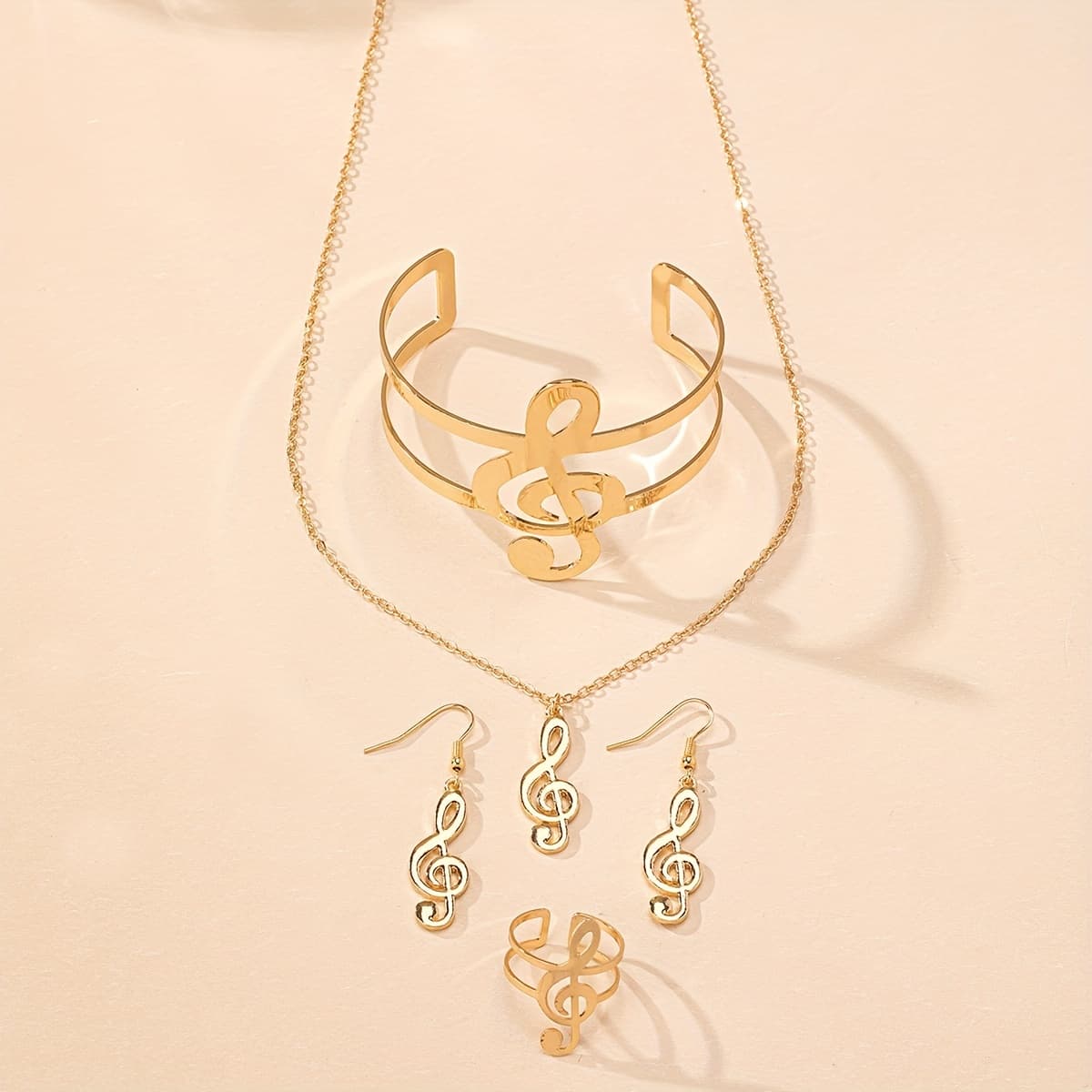 TEMU 1pc Necklace 1 Pair Earrings 1pc Bangle 1pc Ring Music Symbol Jewelry Set Fashionable