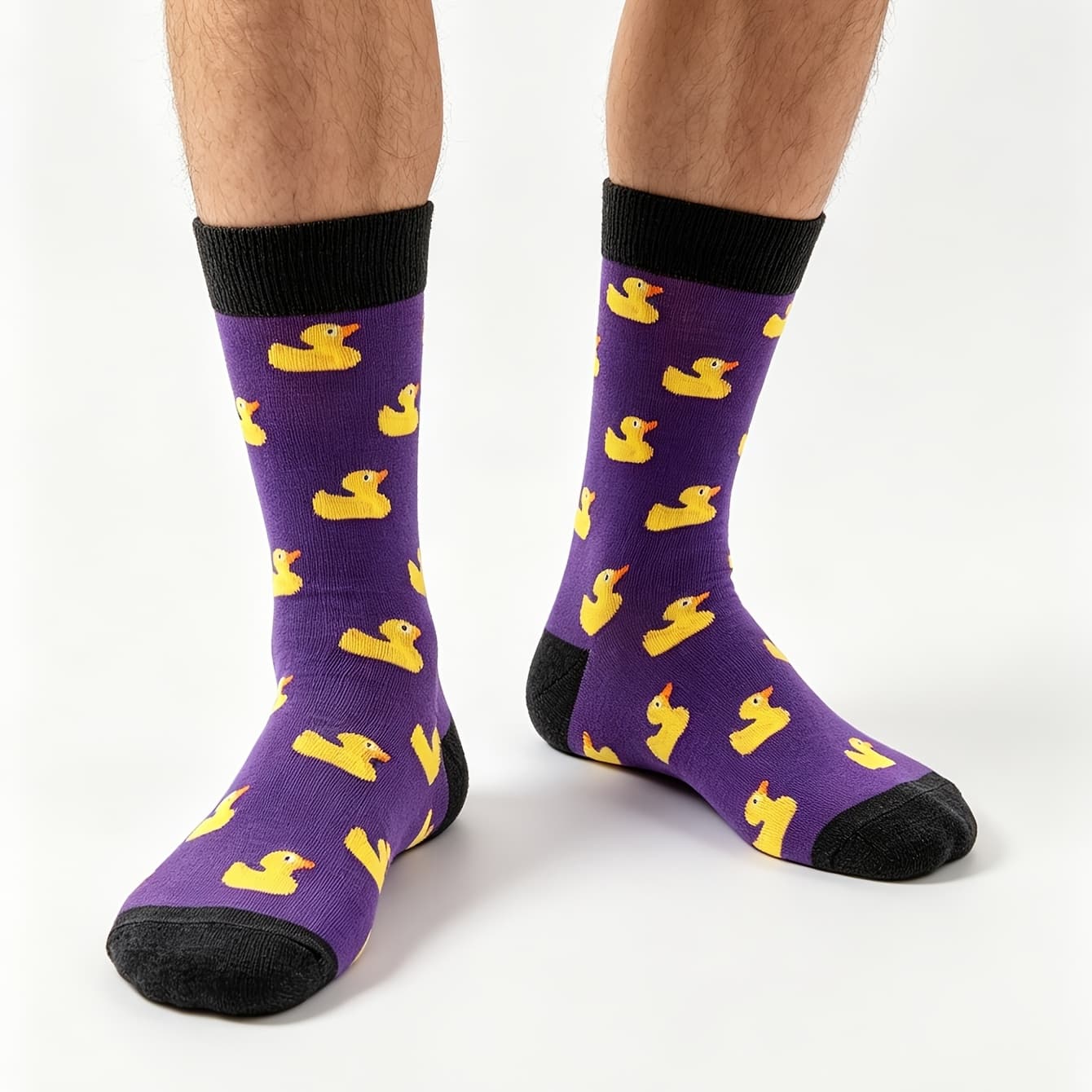 TEMU A Pair Of Men's Mid-calf Socks Featuring Cartoon Duck Designs, Suitable For Everyday Wear