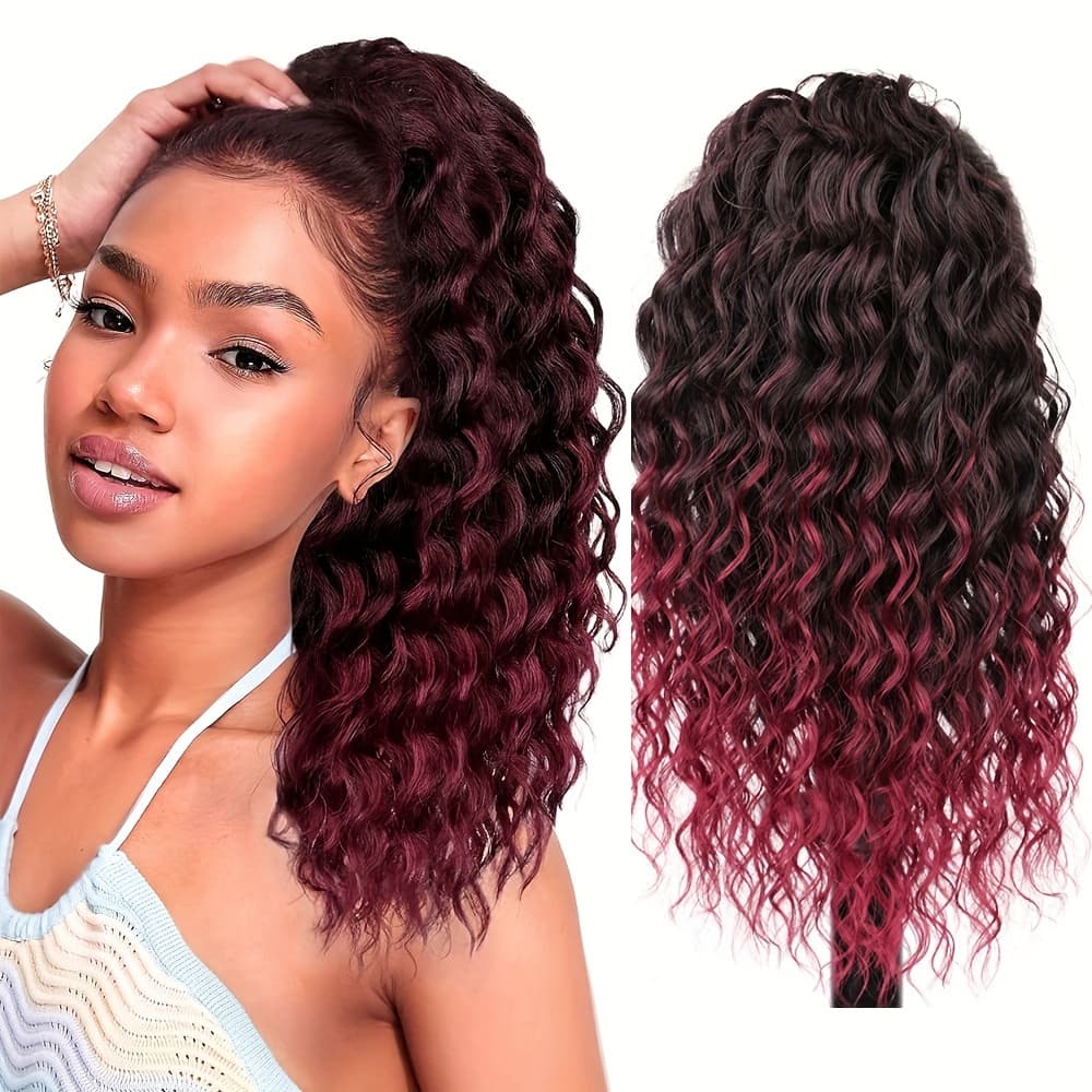 TEMU Ponytail Extension 14 Inch Curly Wave Synthetic Drawstring Ponytail Clip In Hair Pony Tail