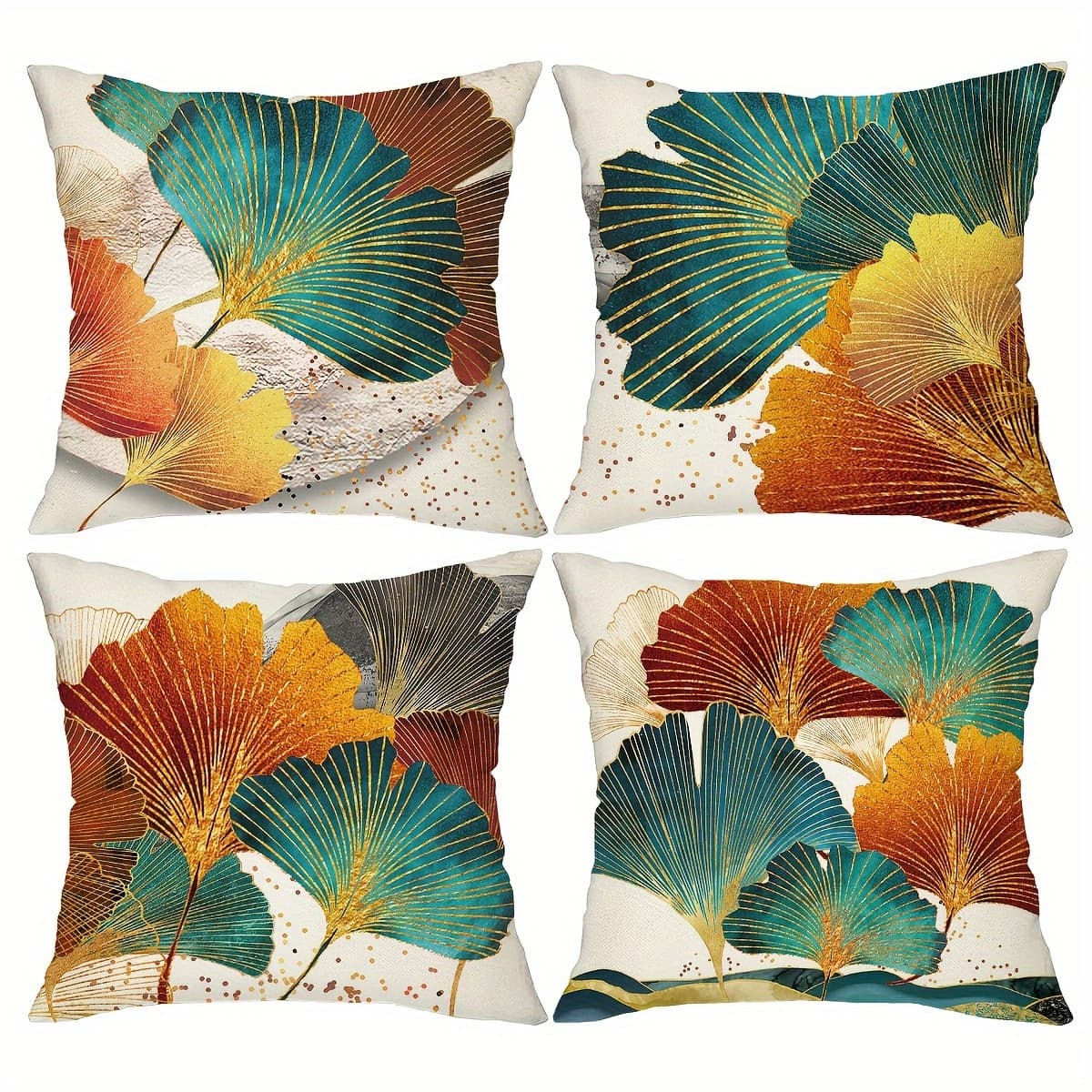 TEMU 4pcs Ginkgo Leaves Throw Pillow Covers, 18*18inch Abstract Modern Art Decorations Cushion Cases Home Decor For Porch Patio Couch Sofa Living Room Outdoor, Farmhouse Style, Without Pillow Inserts