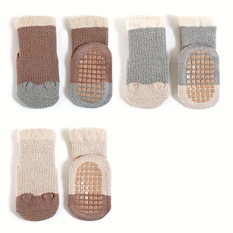 TEMU 3 Pairs Of Thick, Warm, Cartoon-style Socks For, Suitable For Autumn And Winter, With Anti-slip Features
