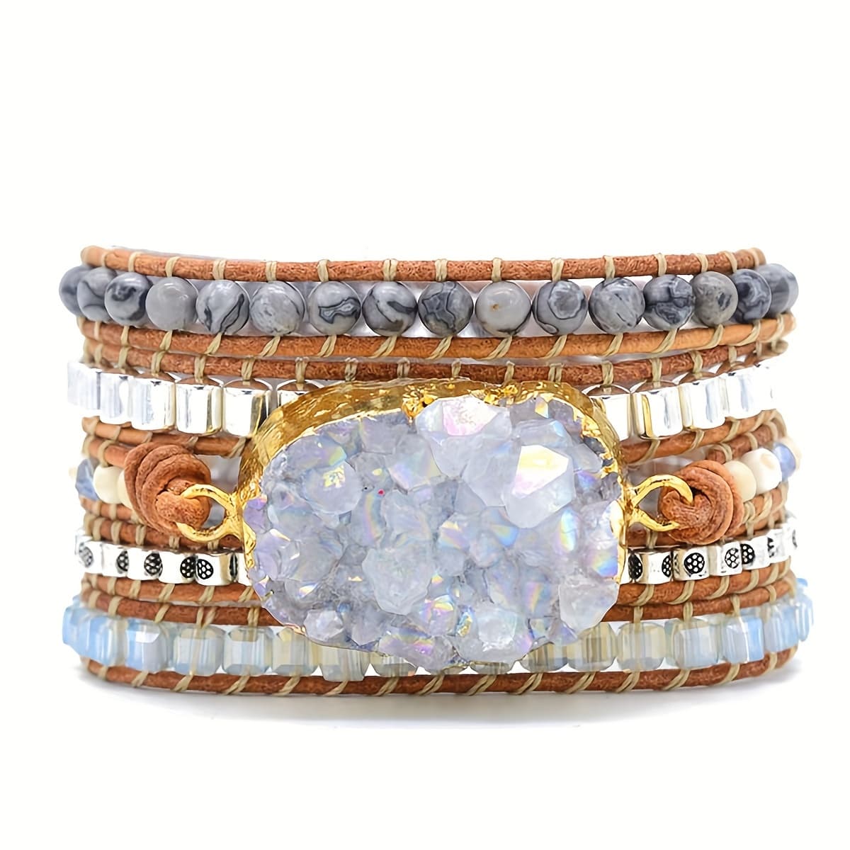 TEMU Handmade Natural Stone Wrap Quartz Bracelets Turquoises Crystal Beads Bracelet Jewelry