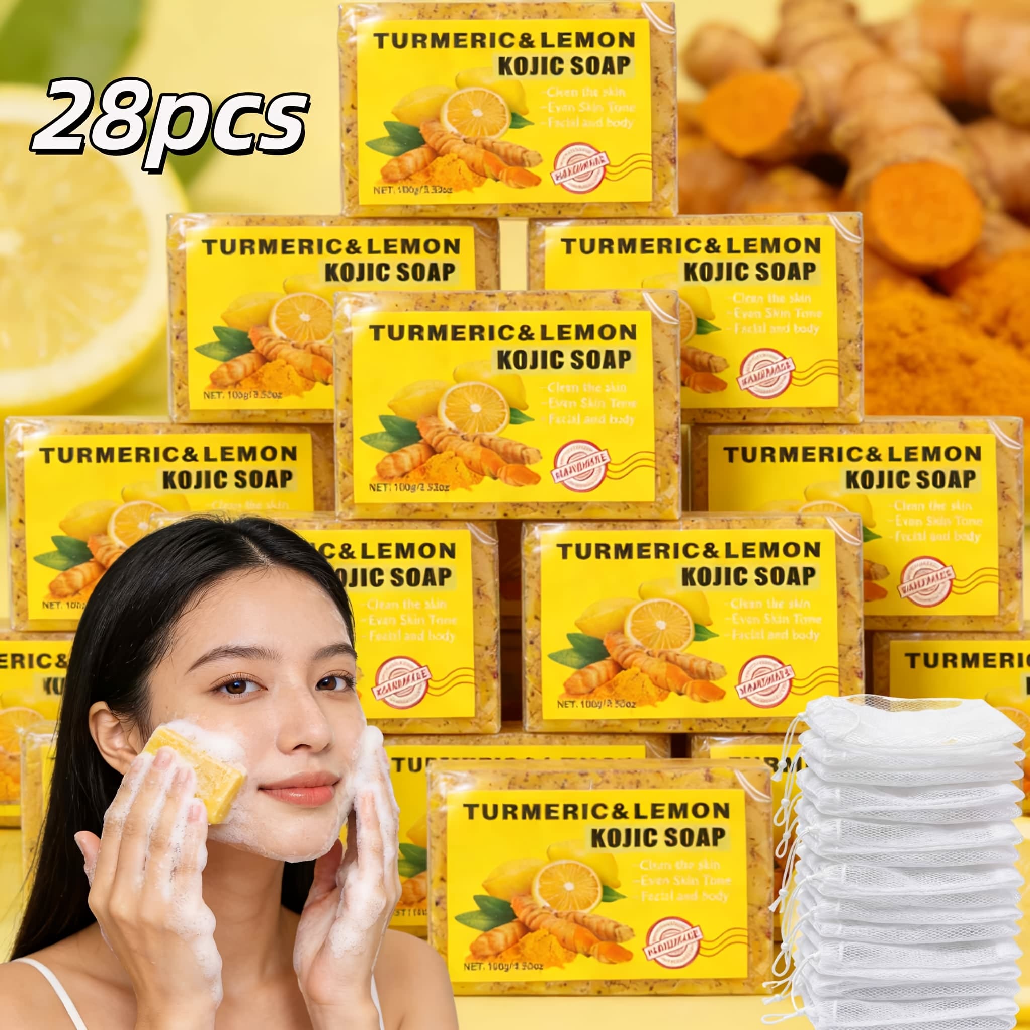TEMU Set Of 28 Turmeric Lemon Cleansing Bars, Purifies The Skin, Gentle For , Thoroughly Cleanses And Hydrates, And Fragrant Bath Soap Ideal For Skin Type