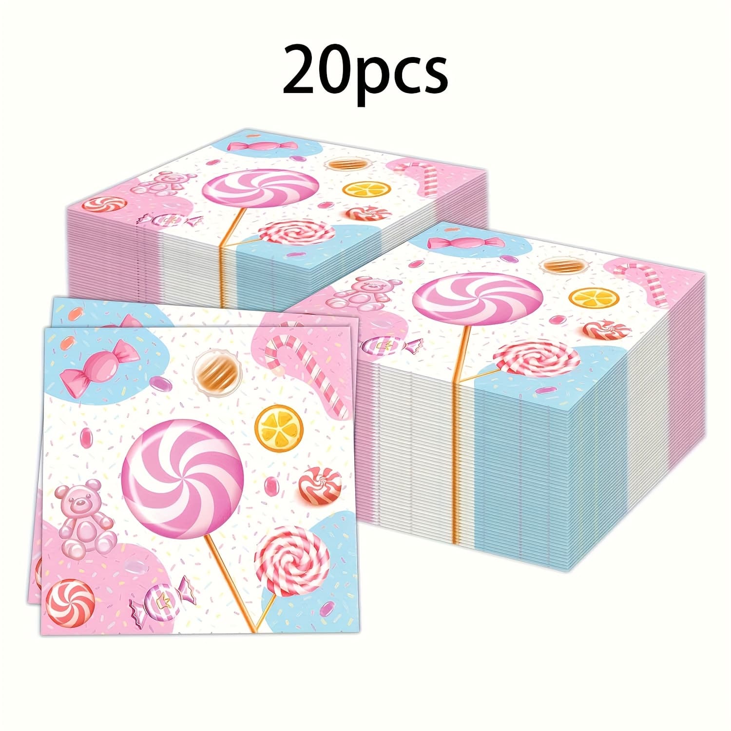 TEMU 20pcs Lollipops Paper Napkins, 3-ply Folded Size, Decorative Disposable Napkins For Birthday Party & Celebration