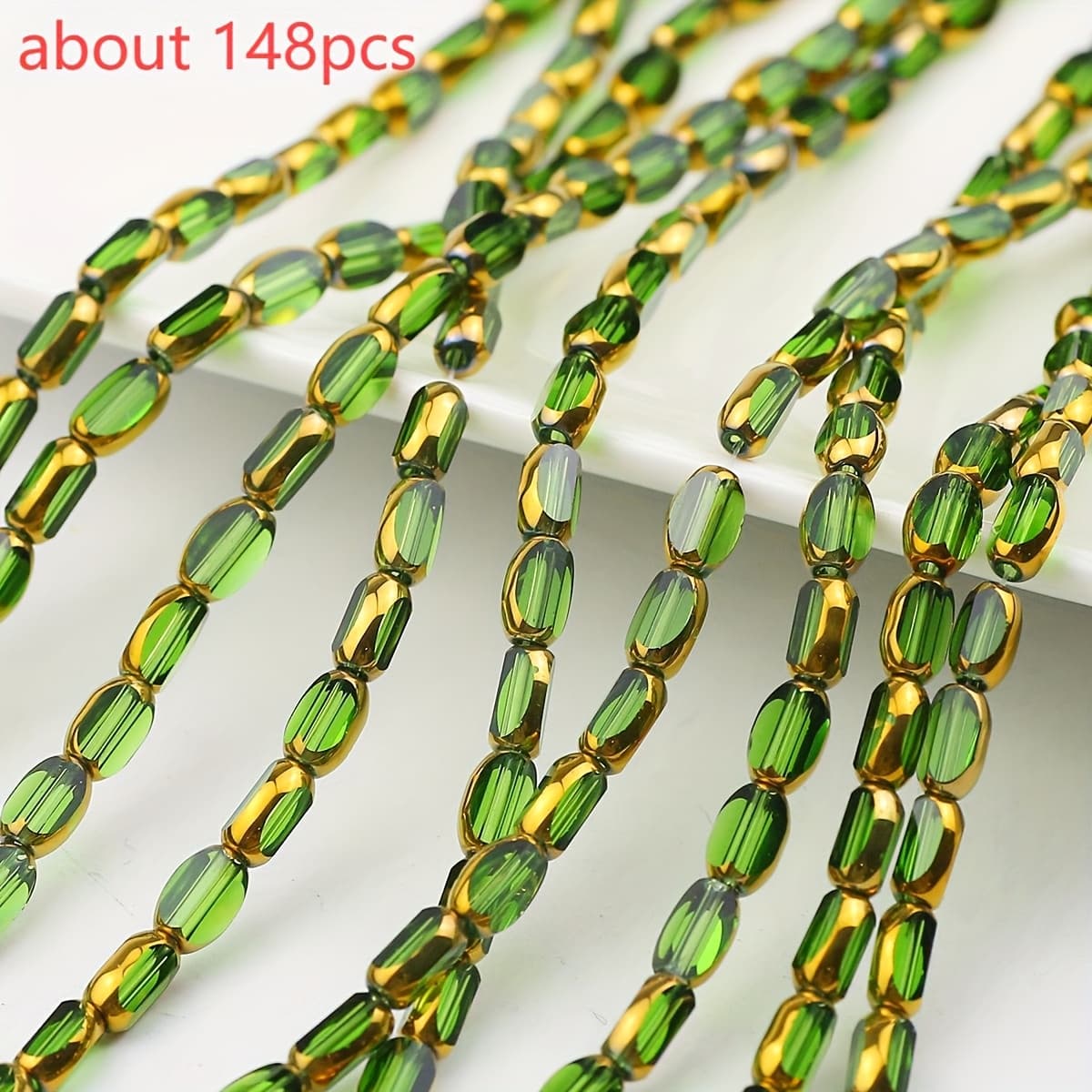 TEMU 4*6mm . 148pcs Green Transparent Oval Glass Loose Beads Suitable For Bracelets, Jewelry, Keychains, Clothing Additions And Other Material Additions Decorative Beads