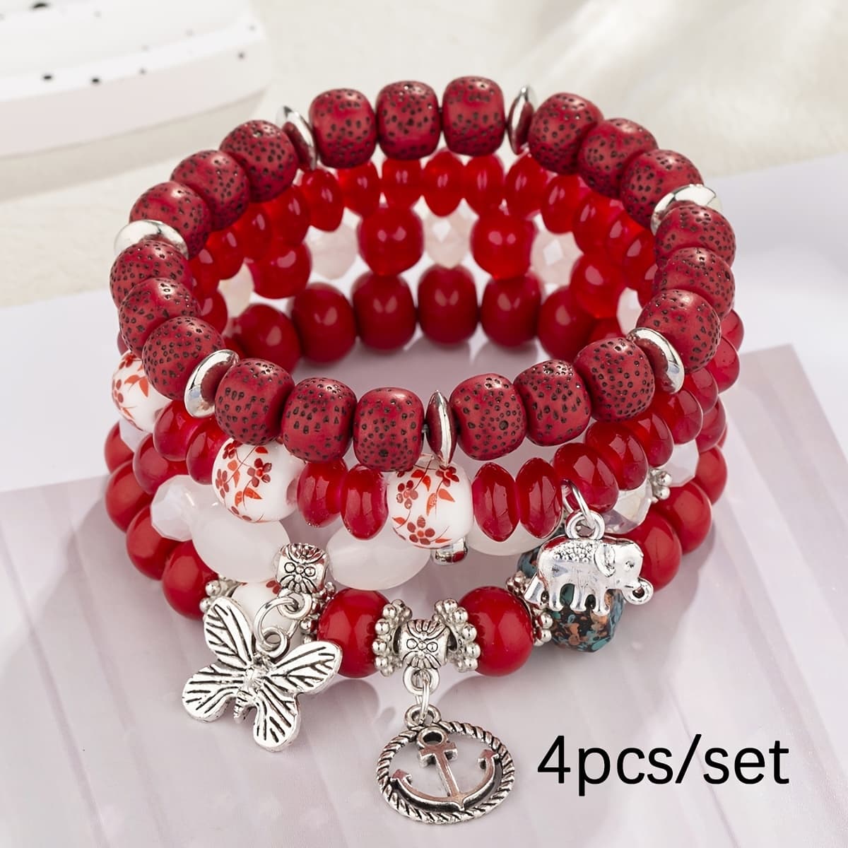 TEMU 4pcs, 16pcs, Bohemian Bracelet Elegant Bracelet, , Anchor, Elephant Decoration Beaded Fashion Bracelet, Perfect Gift For Women, Elastic Charm Beaded Bracelet.