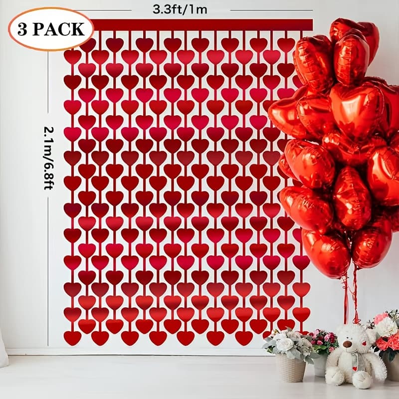 TEMU 3 Pack, 's Day Decorative Streamer, Red Plastic Love-ideal For Party And Home Wall Decorations, Valentine's Day Decorations, Holiday Decorations, , Lightweight Materials, Holiday , Event Planners