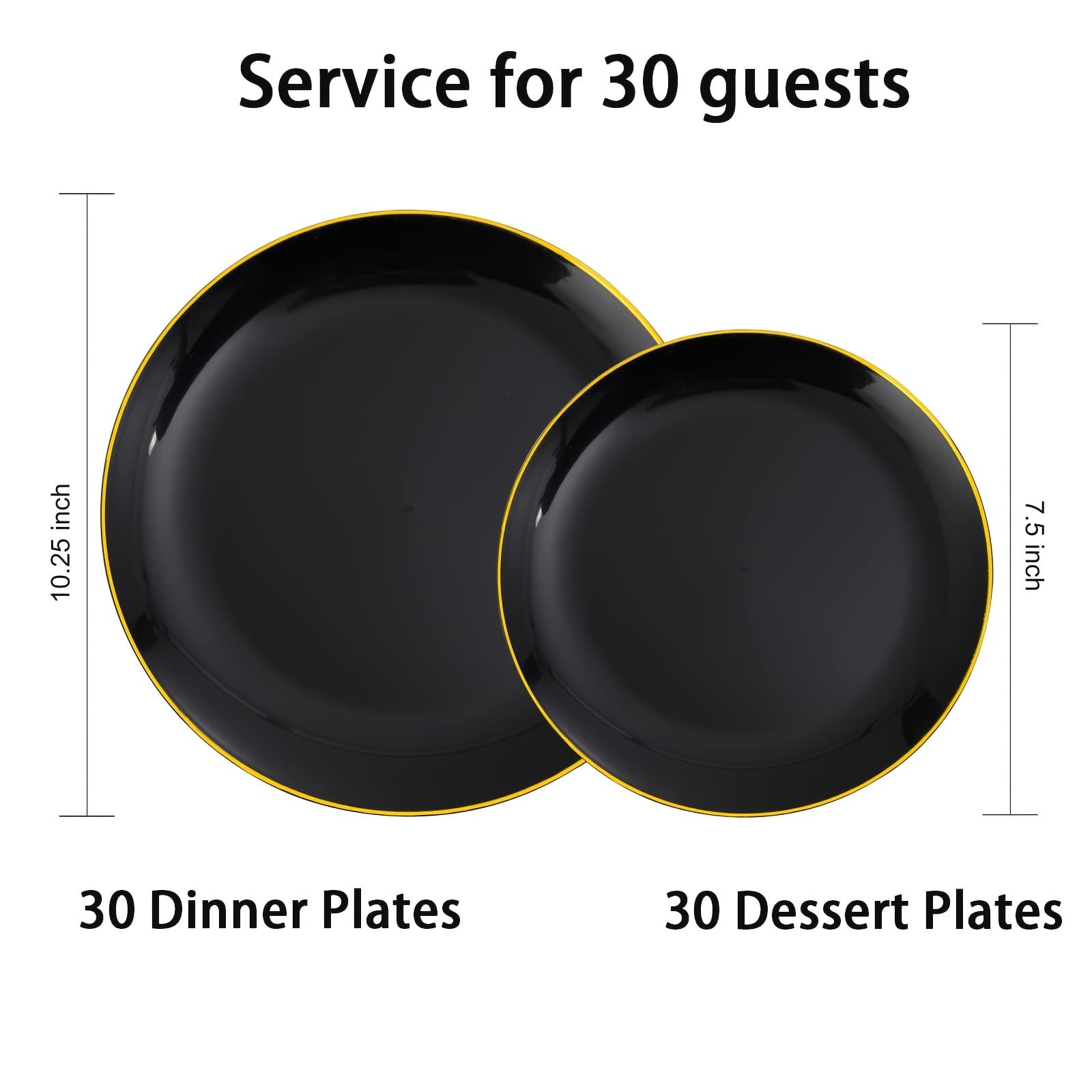 TEMU 60pcs Black Disposable Plastic Plates - Includes 30 7.5-inch Black Dessert Plates And 30 10.25-inch Dinner Plates, Perfect For New Year Celebrations, Birthday Parties, Weddings, And Holiday .
