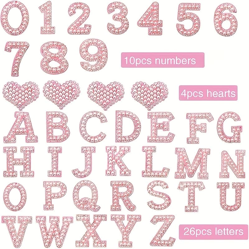 TEMU Ywli 40pcs Per Bag, Pink Adhesive Patches With , Hearts, And Numbers For Embroidery Sewing
