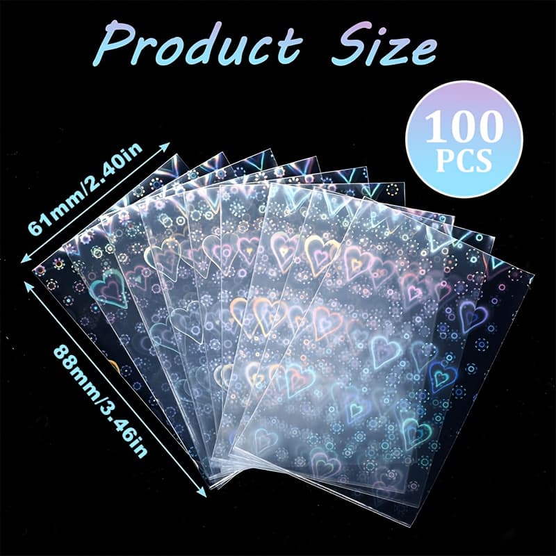 TEMU 100pcs Photocard Sleeves Love Heart-shape, Holographic Card Sleeves Transparent, Protective Photocard Holder For Trading Cards Penny Sleeves