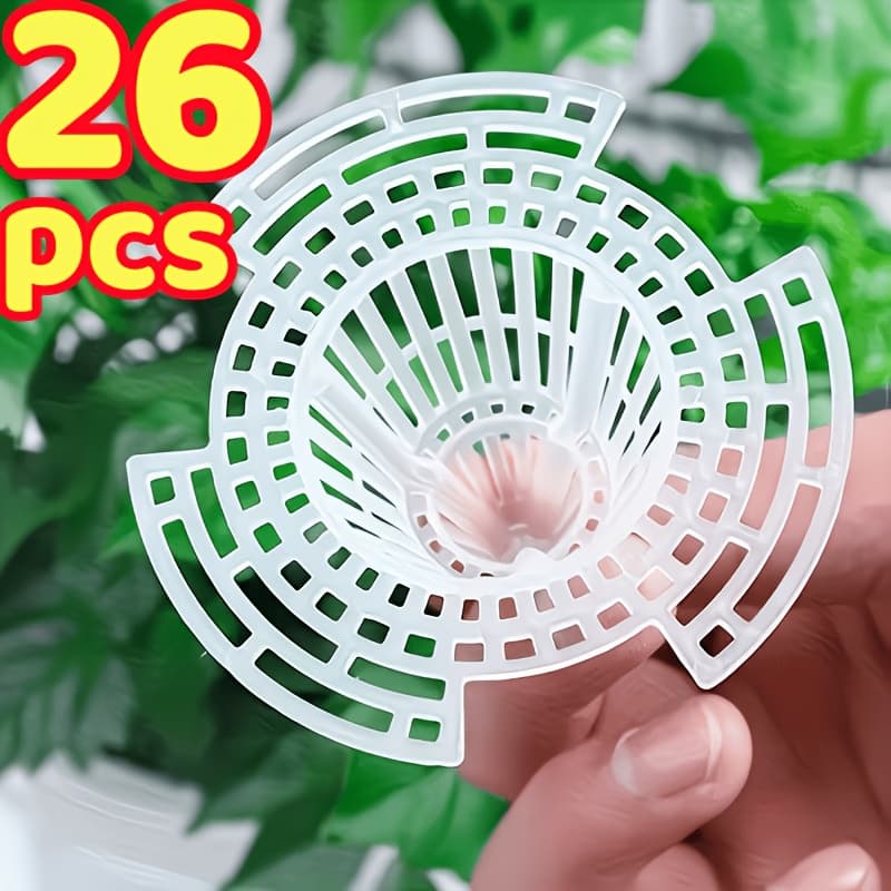 TEMU 26pcs Pot Bottom Filters | Durable Plastic Conical Root Protectors, Cage Structure, Prevents Rot And Improves Drainage, Suitable For Indoor And Outdoor Flower Pots, Indoor Gardening Additions