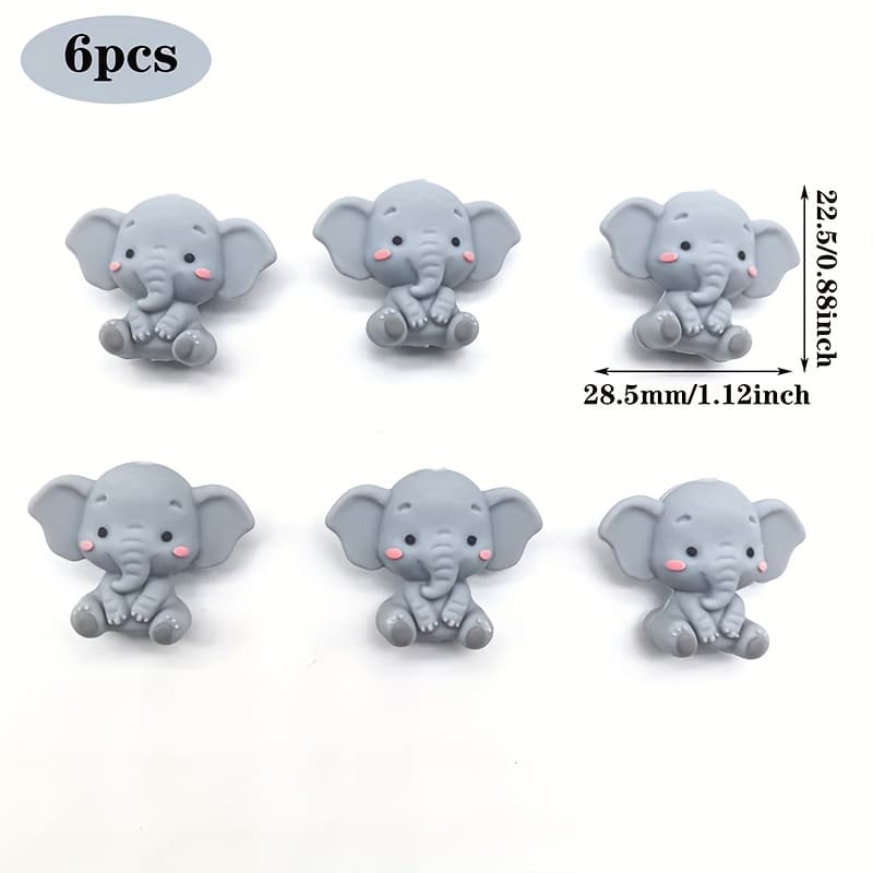 TEMU 6pcs Silicone Beads, 3d Three-dimensional, Gray Elephant-shaped Loose Spacer Beads, Suitable For Diy Handmade Jewelry Making, Daily Decoration, Holiday Gifts, And Gifts For Ladies