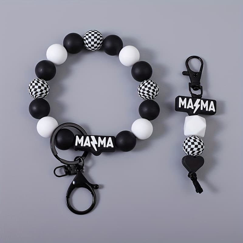 TEMU 2pcs/set Men's And Women's Checkered Bead Mama Handmade Bead Keychain Bag Car Key Pendant Accessory Gift For Mom