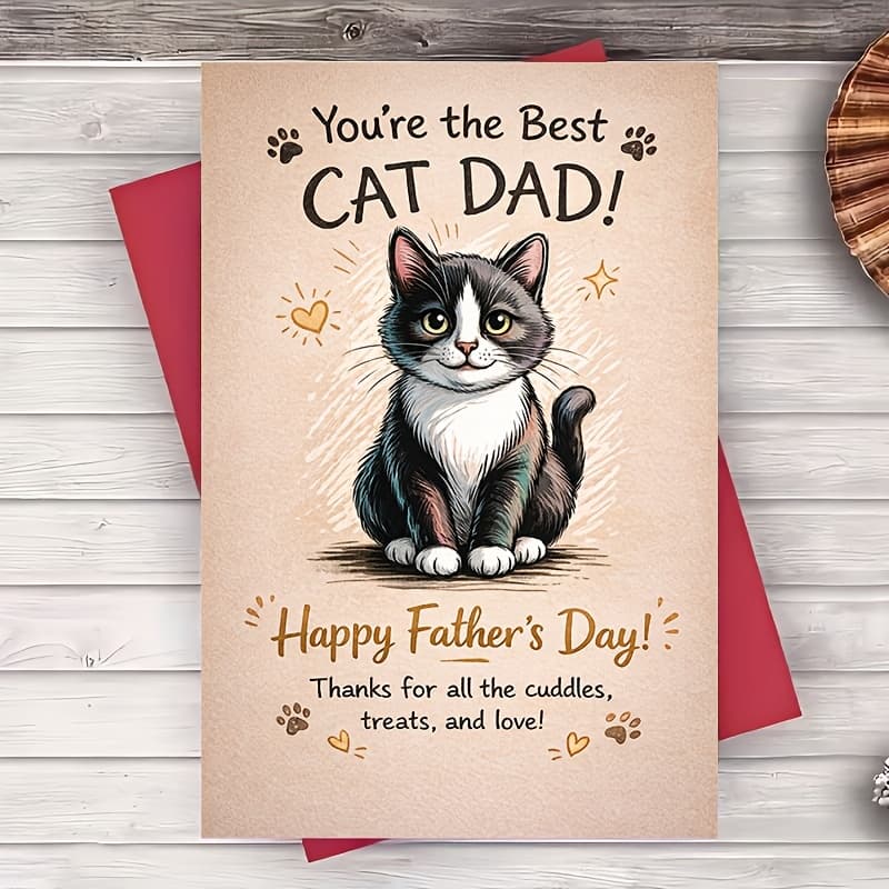 TEMU 1 Envelope And 1 Greeting Cardcat Dad Fathers Day Greeting Card For Him From Pet Lovers Cute 2d Cat Theme For Husband Boyfriend Dad Office Or Home Gift Card Greeting Card