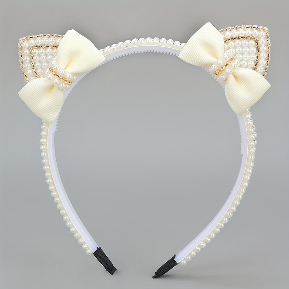 TEMU 1pc Elegant & Ears Headband For Women - Sparkling Cat Ear Hair Band With Bow, Soft Polyester Hair Accessories For Parties, Daily Wear, Dress Up, Party Headwear | Embellishments