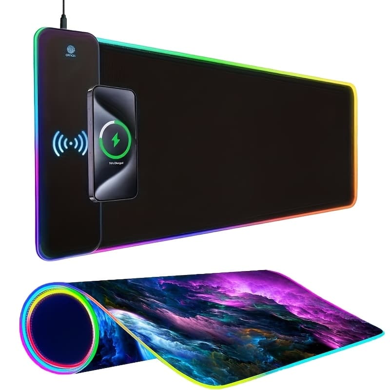 TEMU Rgb Gaming Mouse Pad, Wireless Charging Desk Pad, Anti-slip And Wear-resistant Mouse Pad, Large Led Gaming Pad, Multiple Color Switching, Pc Keyboard Pad
