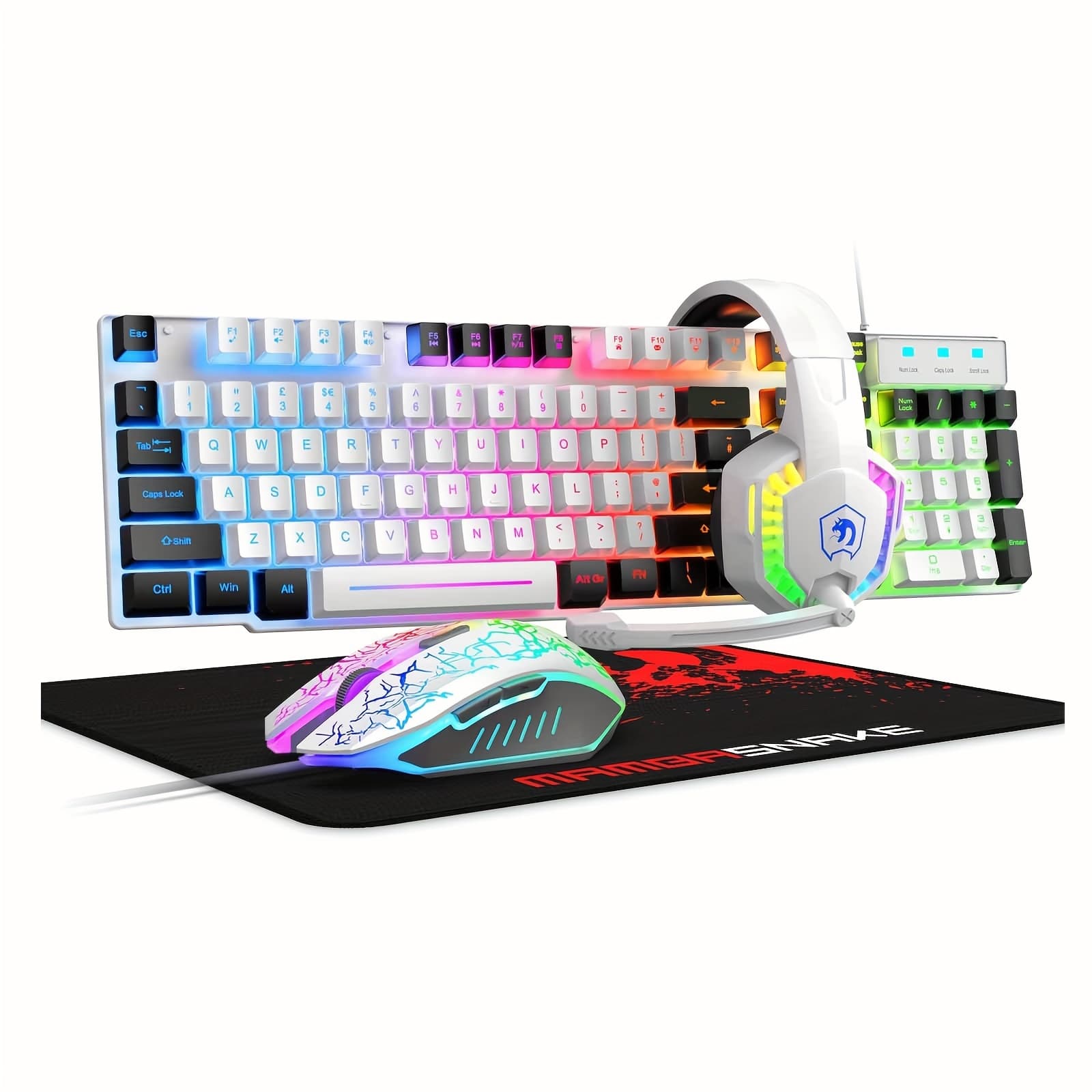 TEMU Full Bundle Wired Gaming Keyboard, Mouse, Headset & Mouse Pad Compatible For Pc, , Ps4 - Rgb/rainbow Led Backlit Keyboard,, Low-voltage Operation, Compatible With Pc Gamers And Console Systems