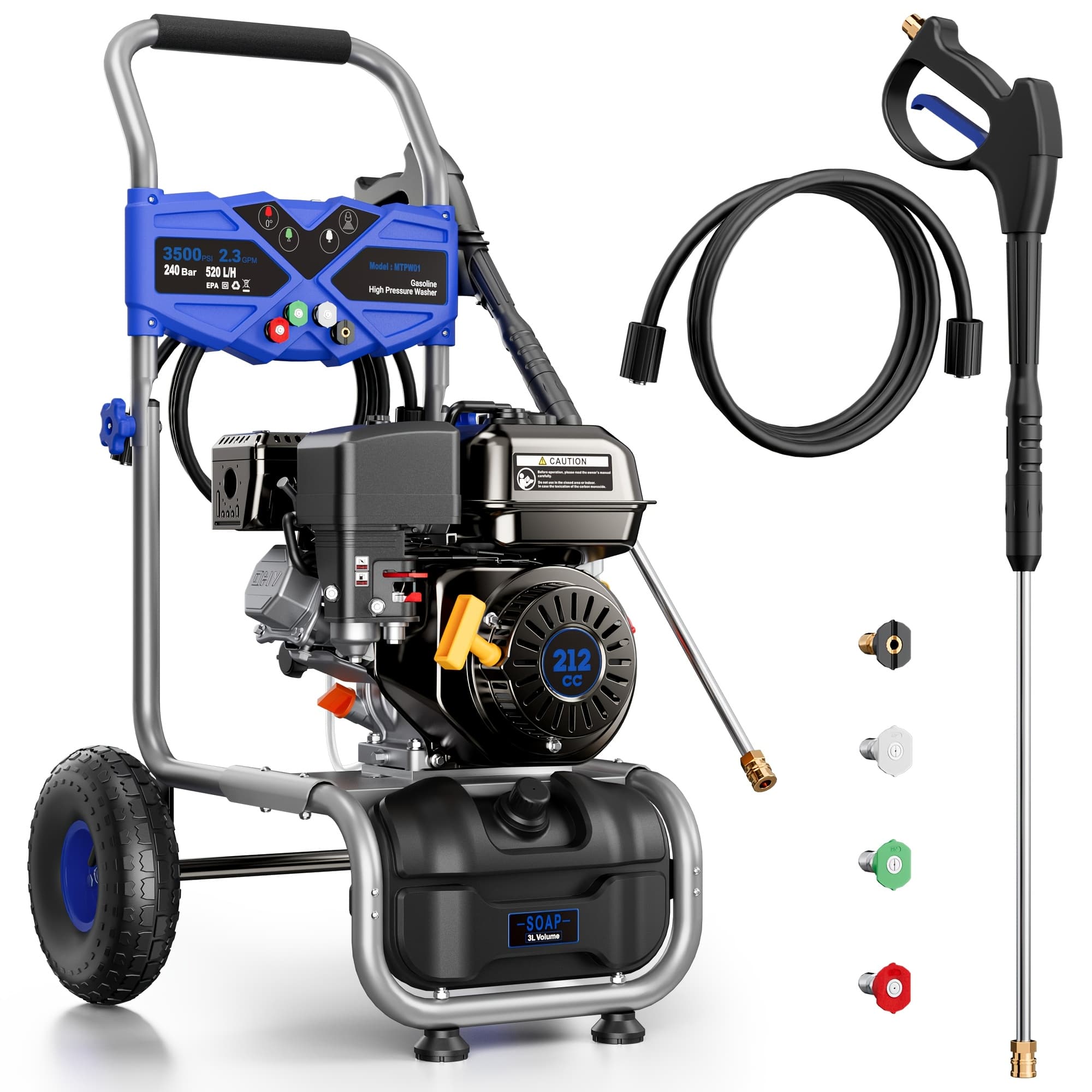 TEMU 3500psi Pressure Washer -2.3gpm 212cc Gasoline Washer With 25ft Hose And 4 Multi-angle Nozzle, Courtyard Car High-pressure Washer, Perfect For Cleaning Outdoor , , And Walls
