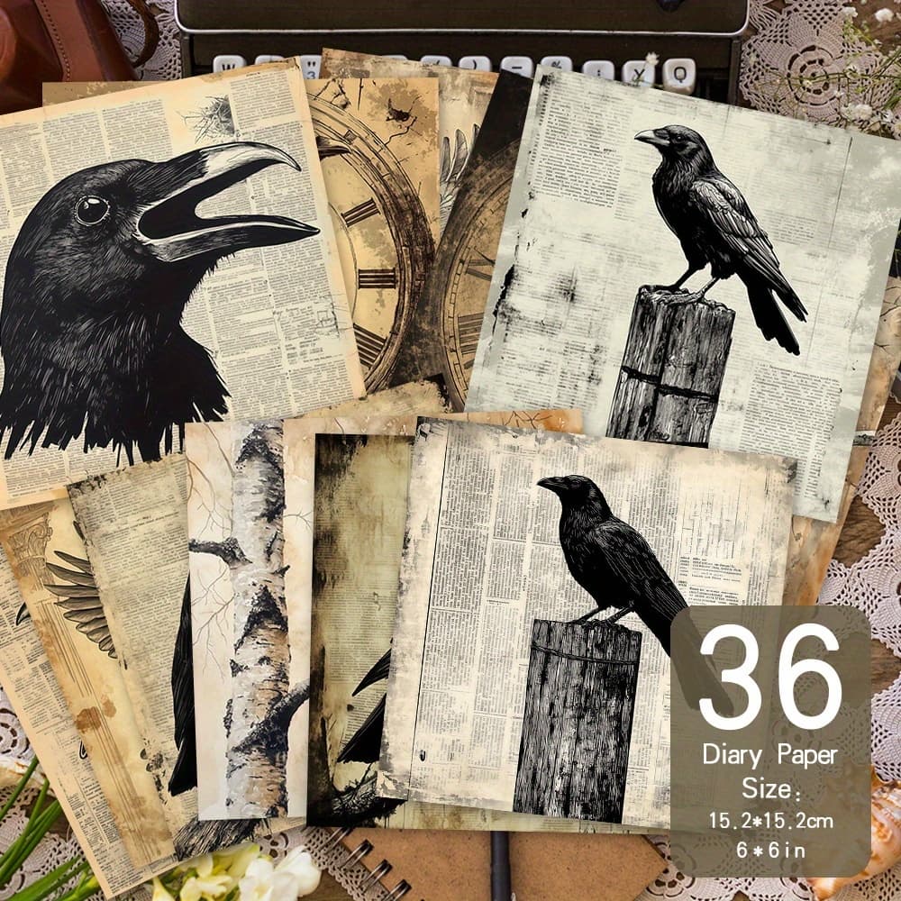 TEMU 36 Sheets Paper, 6x6 Inches, Ideal For Journals, Handmade Cards, Albums, Gift Wrapping, Gift Packaging, Album Planner, Decorative Paper - Crow Newspaper