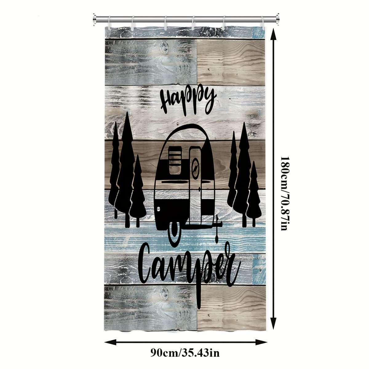 TEMU 1pc Rustic Wooden Patterned Camping Style Printed Shower Curtain, Suitable For Bathroom Decoration, Made Of, Bathroom Decoration