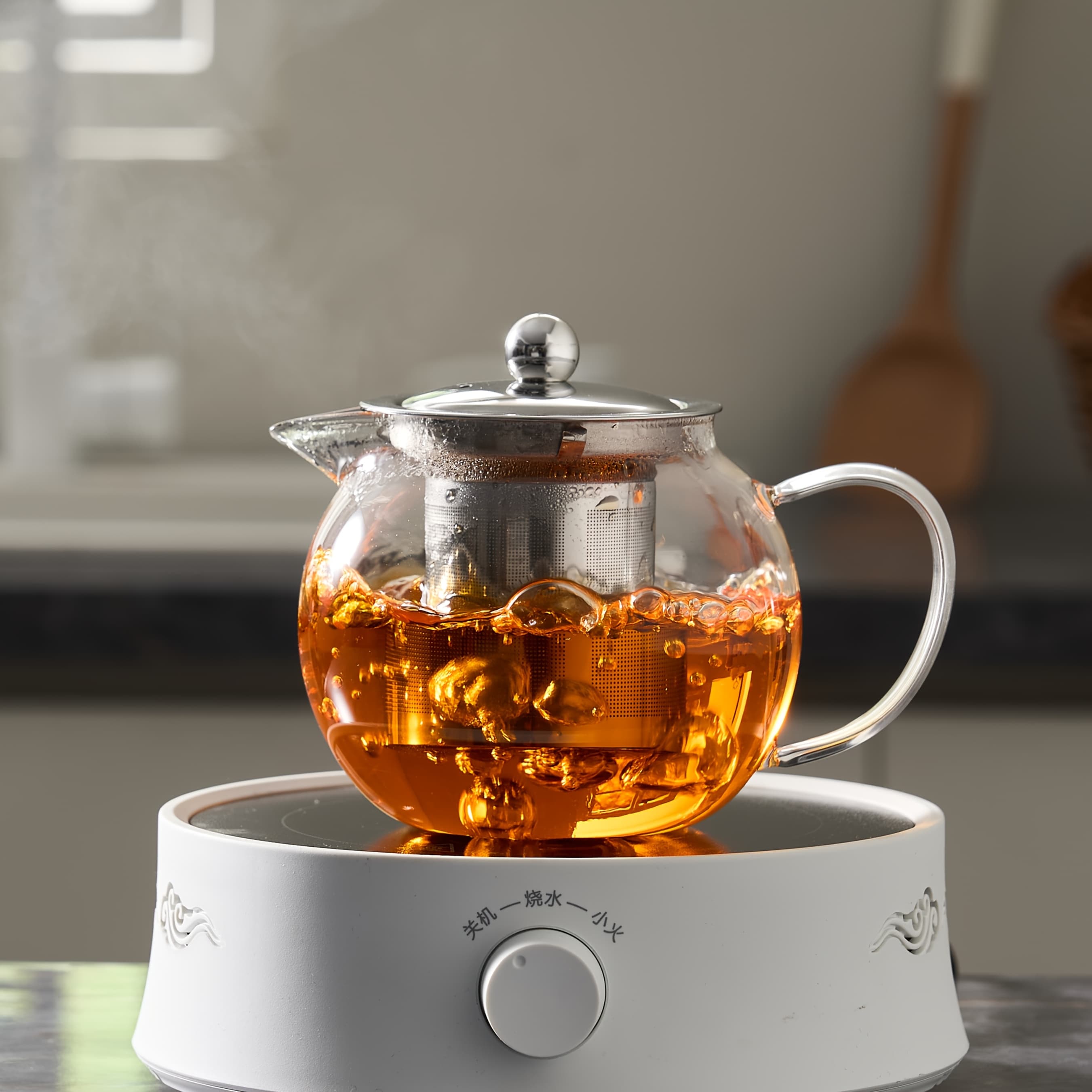 TEMU Glass Teapot, Coffee Pot With Detachable Tea Infuser, Flowering And Loose Leaf Handmade Kettle For Adults, Stainless Steel Tea Infuser, Coffee Infuser