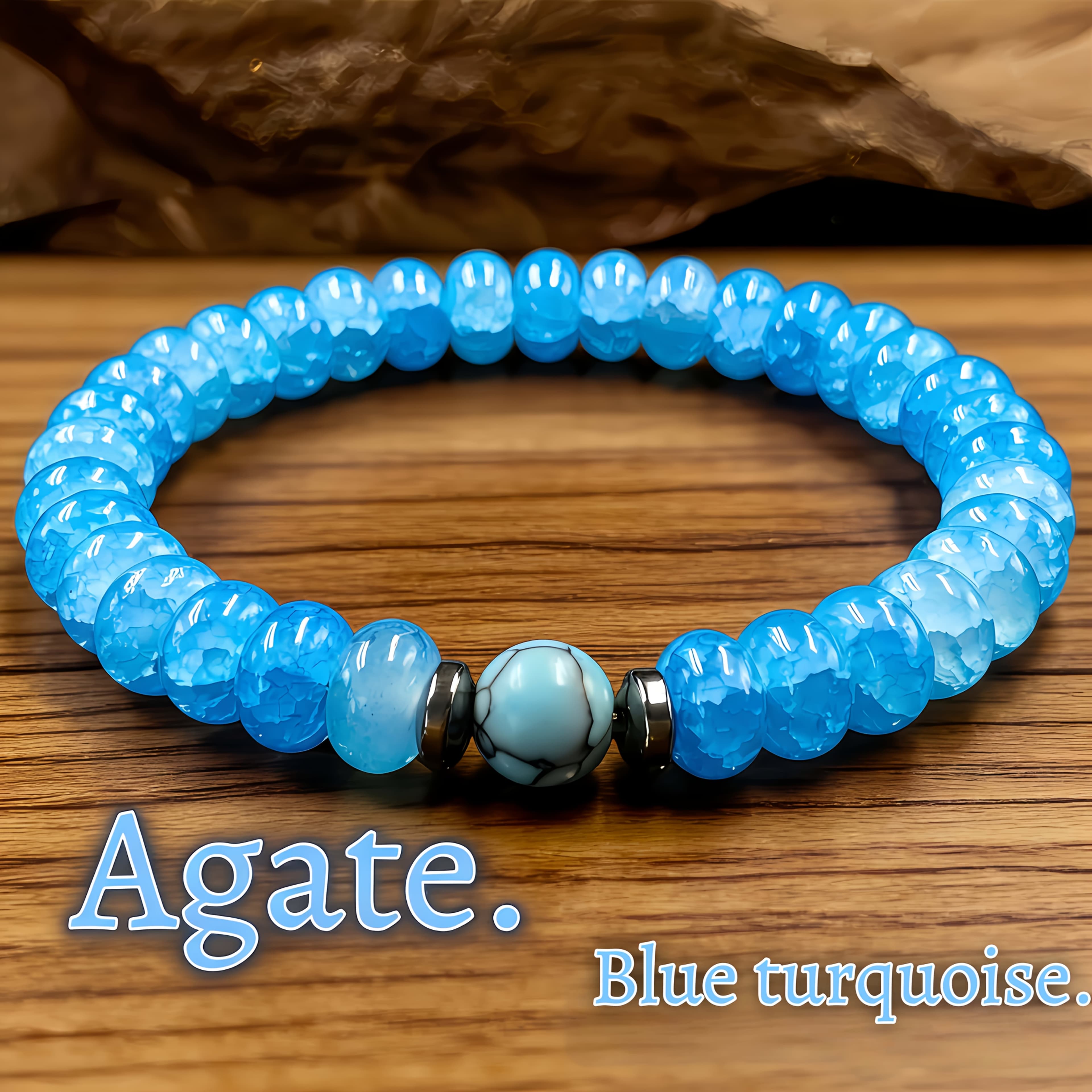 TEMU 1pc Natural Stone - Blue Agate Abacus Bead Bangle Bangle Bracelet, Calm And Protective, Fresh And Versatile Accessory, Valentine's Day/father's Day Gift, Ideal Gift For Family, Lover