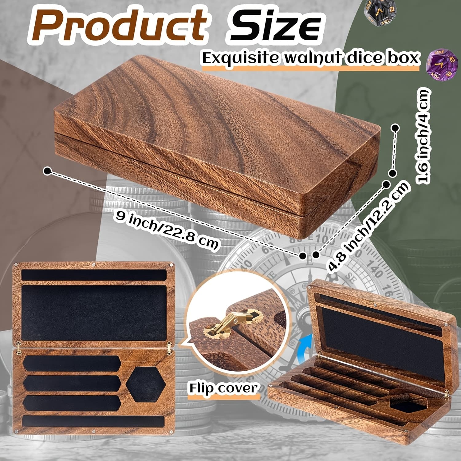 TEMU Wooden Dice Tray 4.8 X 9 Inches (. 11.9 X 22.9cm) Handmade Dice Holder With Magnetic Lock Storage Stand For Tablets, Portable Tray Suitable For Tabletop Rpg Board Games - Dnd Gift