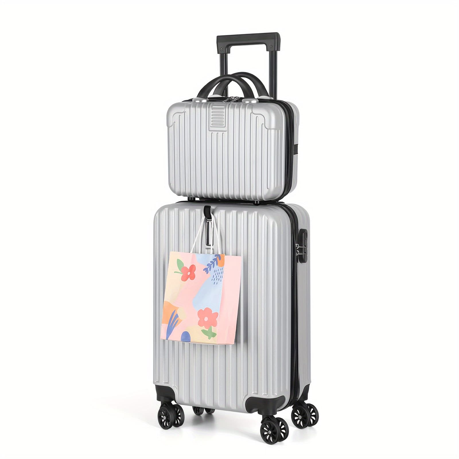 TEMU 2pcs Carry On Luggage 14-inch, 20-inch Suitcases With Spinner Wheels Airline Approved Luggage Hardside Suitcase Carry-on Luggage Bags For Travel With Lock, Silvery