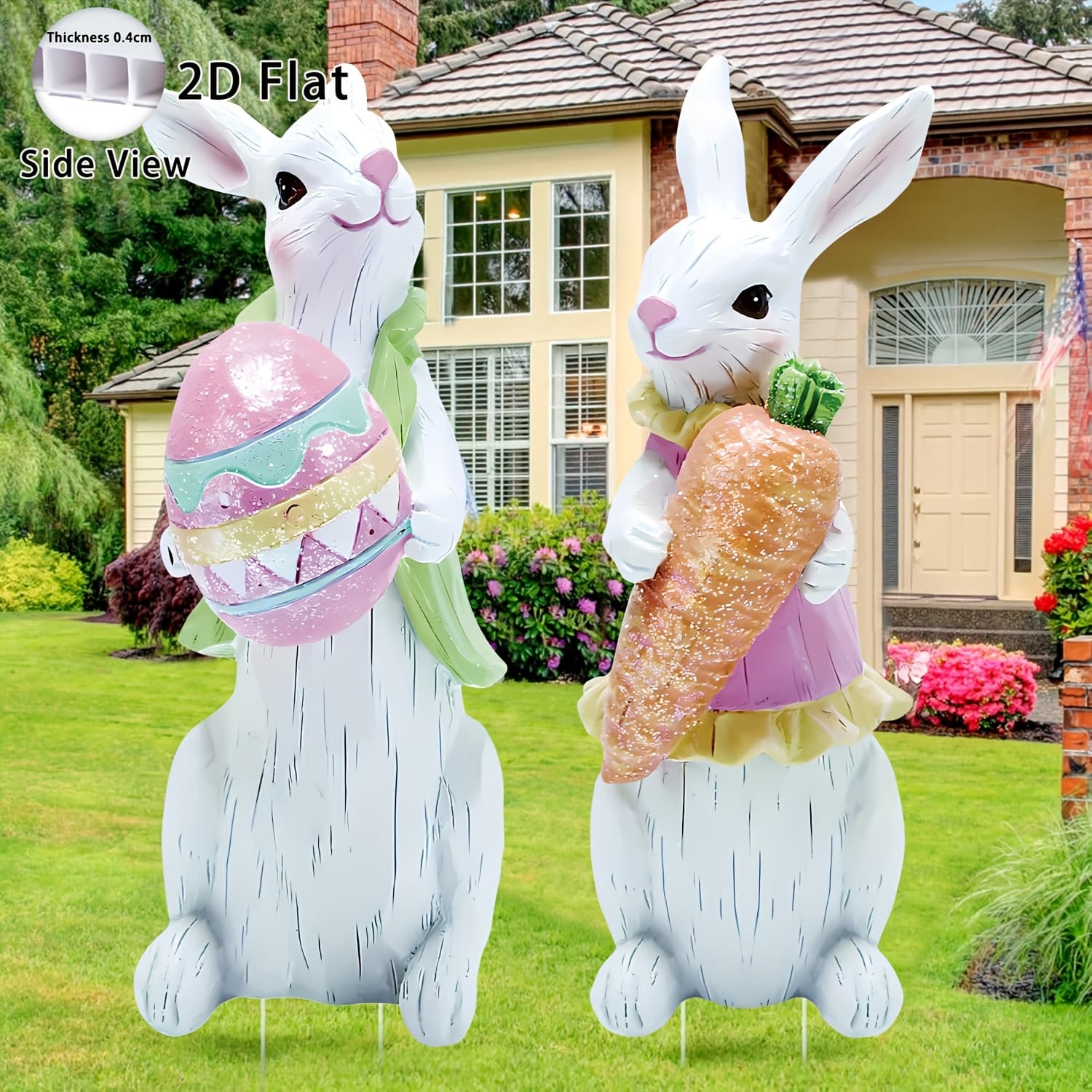 TEMU 2d Flat Large Easter Decorations 2pcs/3pcs Outdoor Easter Yard Signs Easter Yard Decorations With Stakes Bunny Decorations Easter Outdoor Garden Signs Lawn Signs For Pathway Walkway, 2d Flat