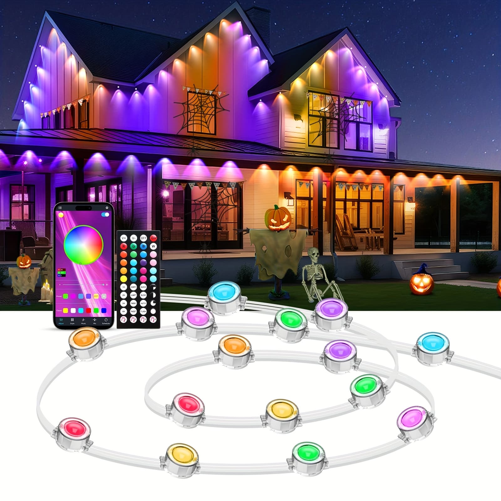 TEMU Lights, Rgb Led Lights With Ip67 Waterproof, App/remote Control, Led Outdoor String Lights For Christmas, Halloween, Indoor, Outdoor Decor