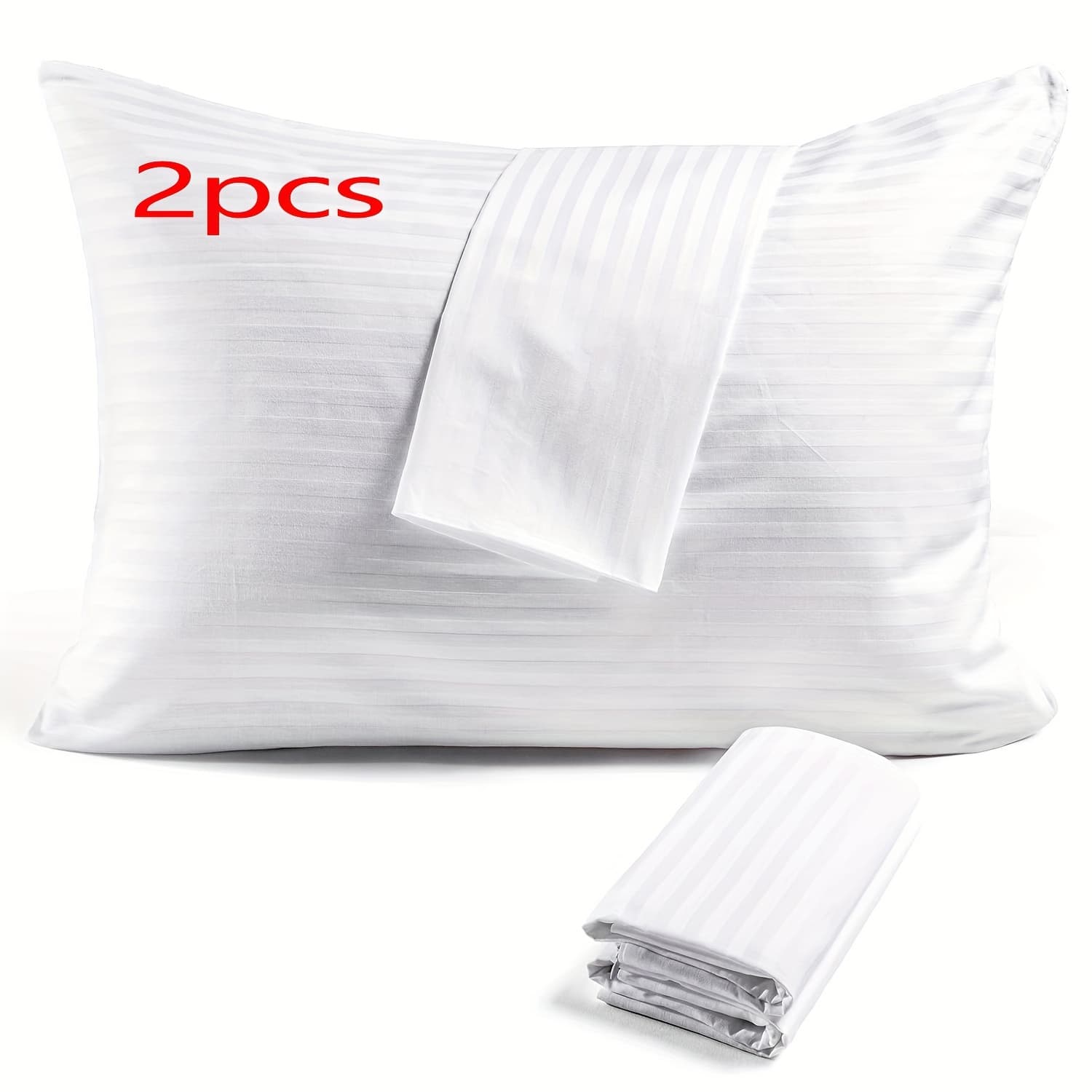 TEMU 2pcs, Zippered Pillow Protectors Cover Quiet And Breathable Bed Pillowcase White Pillow Cases For Home & Hotel, Soft Cooling Zippered Pillow Case Protector For Hair & Skin