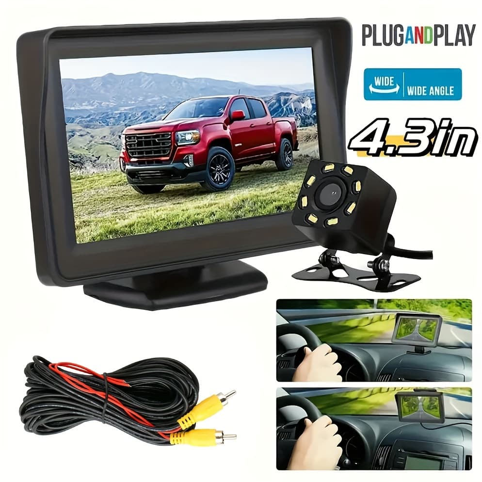 TEMU 8 Led Hd Reversing With 4.3 Inch Monitor | Backup Camera Car Rearview Mirror Hd Parking System Night Vision, , Usb Charging, Video Resolution, No Battery - Perfect For Cars, Pickups, Suvs