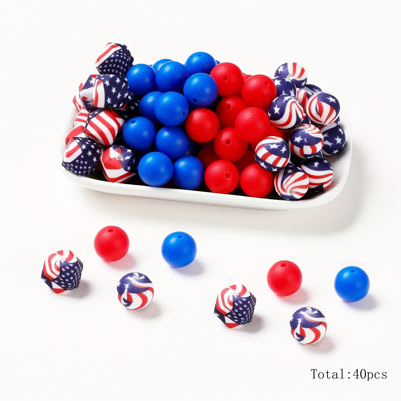 TEMU 40pcs 15mm Hexagonal Silicone Solid Color Flower Pattern Round Loose Bead Jewelry Making Diy Bag Chain Pen Decorative Bracelet Necklace Hanging Beaded Craft Supplies
