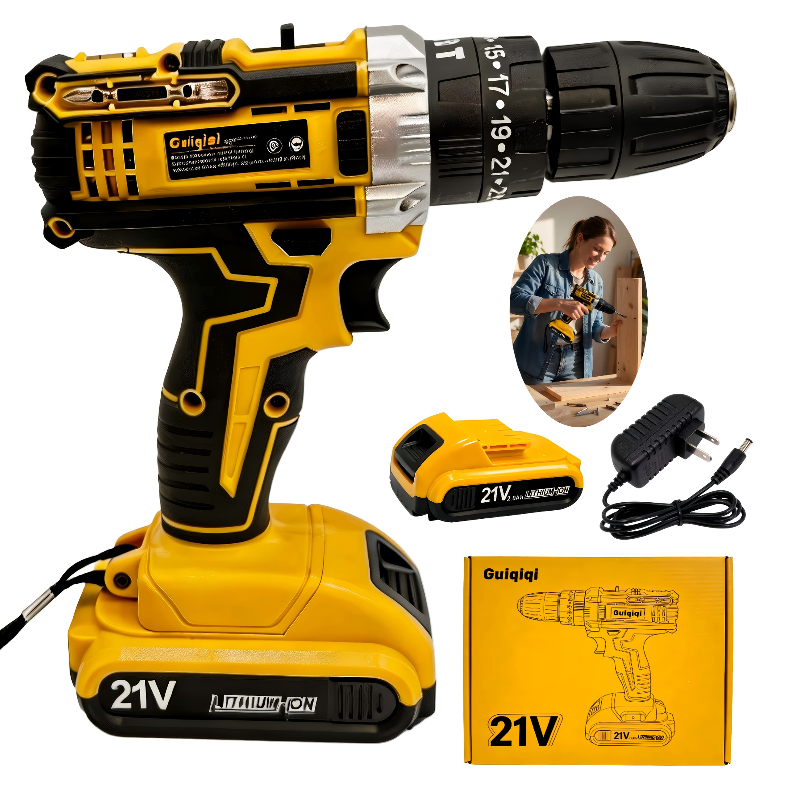 TEMU 21v Cordless Drill Set, 1/2 Batteries & Charger, Hard Tool Box With Bits, Power Drill For Drilling & Screwdriving, Ideal For Home Improvement & Diy Projects Father's Day Gift