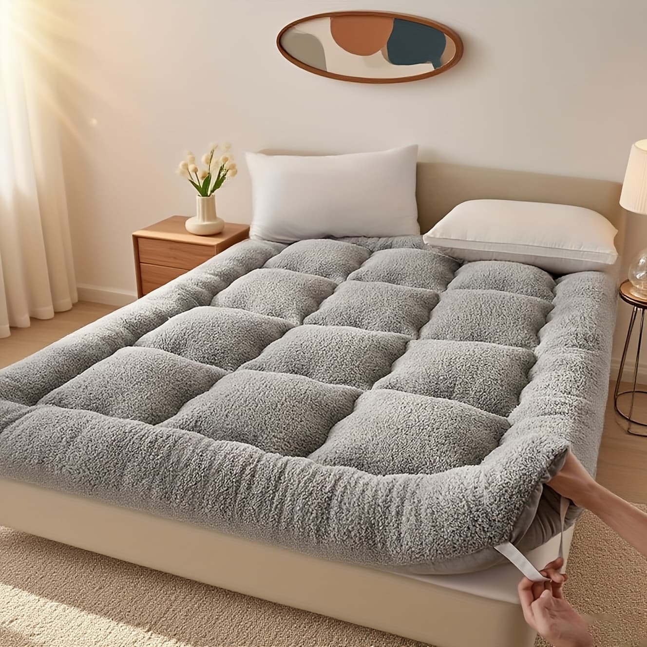 TEMU 1pc Ultra Soft -600gsm Flannel Mattress Topper Cover Mattress - Breathable & Machine Washable, Queen Size Mattress Pad Suitable For Dorms, Bedrooms, And Hotels, Gifts For Christmas, New Year