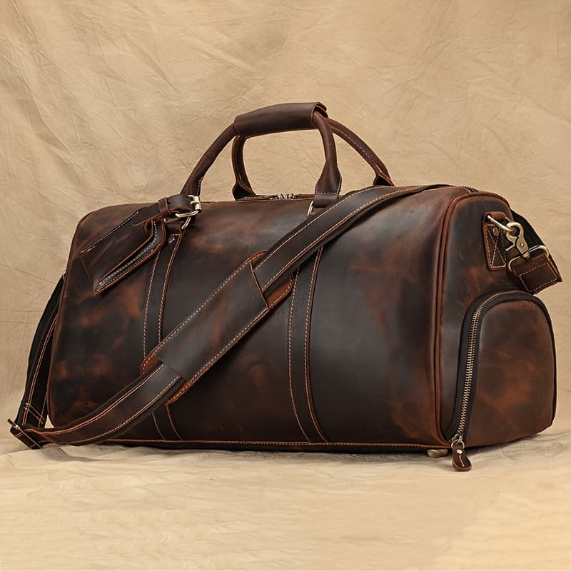 TEMU Leather Real Leather Travel Bag Christmas Vacation Luggage Handbag Tote Bag Cowhide Real Leather With Shoe Compartment Travel Bag