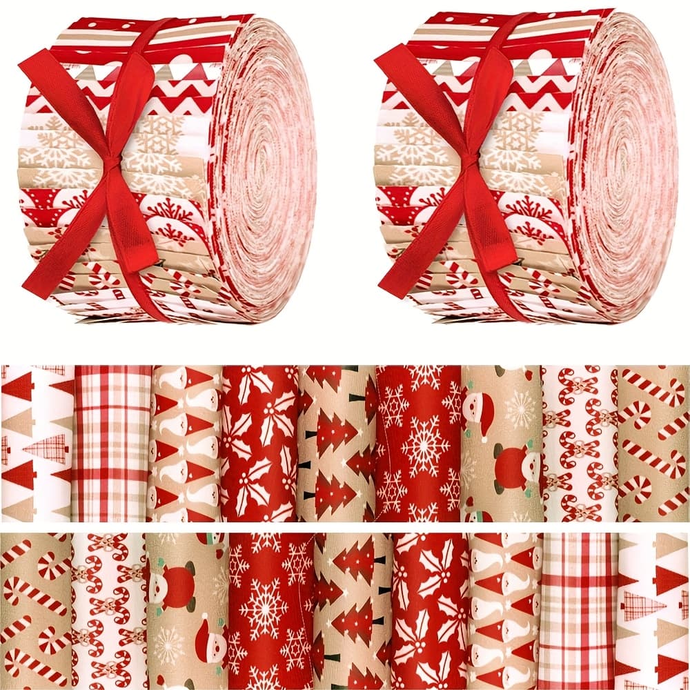 TEMU 40 Hot Chocolate Christmas Sewing Cloth Square Stitching Roll 2.56 "pre-cut Red And White Snowflake Cloth Strips, Suitable For Christmas Hand Sewing Diy