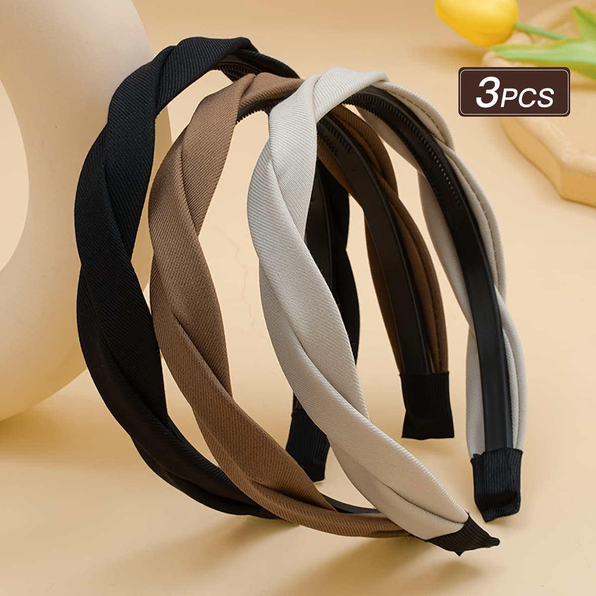 TEMU A Set Of 3 Woven Twist Headbands That Are Easy Yet Versatile, Offering A Touch Of And Slip Resistance, Perfect For Daily Commutes And Dates