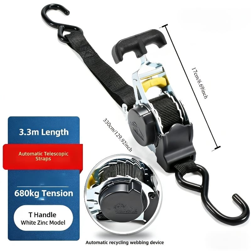 TEMU Self Retractable Tie Down Straps, Luggage Strap, Retractable Ratchet Straps, Heavy Duty Ratchet Straps, For Motorcycle, Truck, Trailer, Cargo, With Automatic Webbing Recovery, No
